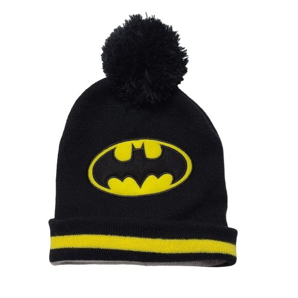 Batman Other - Batman Pom Pom Beanie Hat For Kids 2T-5T Black & Yellow Winter Cap